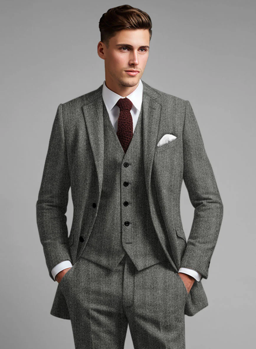 Highlander Gray Herringbone Tweed Suit - Image 3