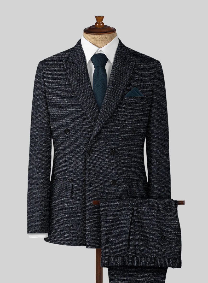 Highlander Heavy Blue Bedford Tweed Double Breasted Suit