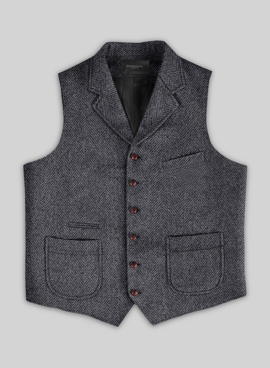 Highlander Heavy Charcoal Herringbone Tweed Hunting Vest