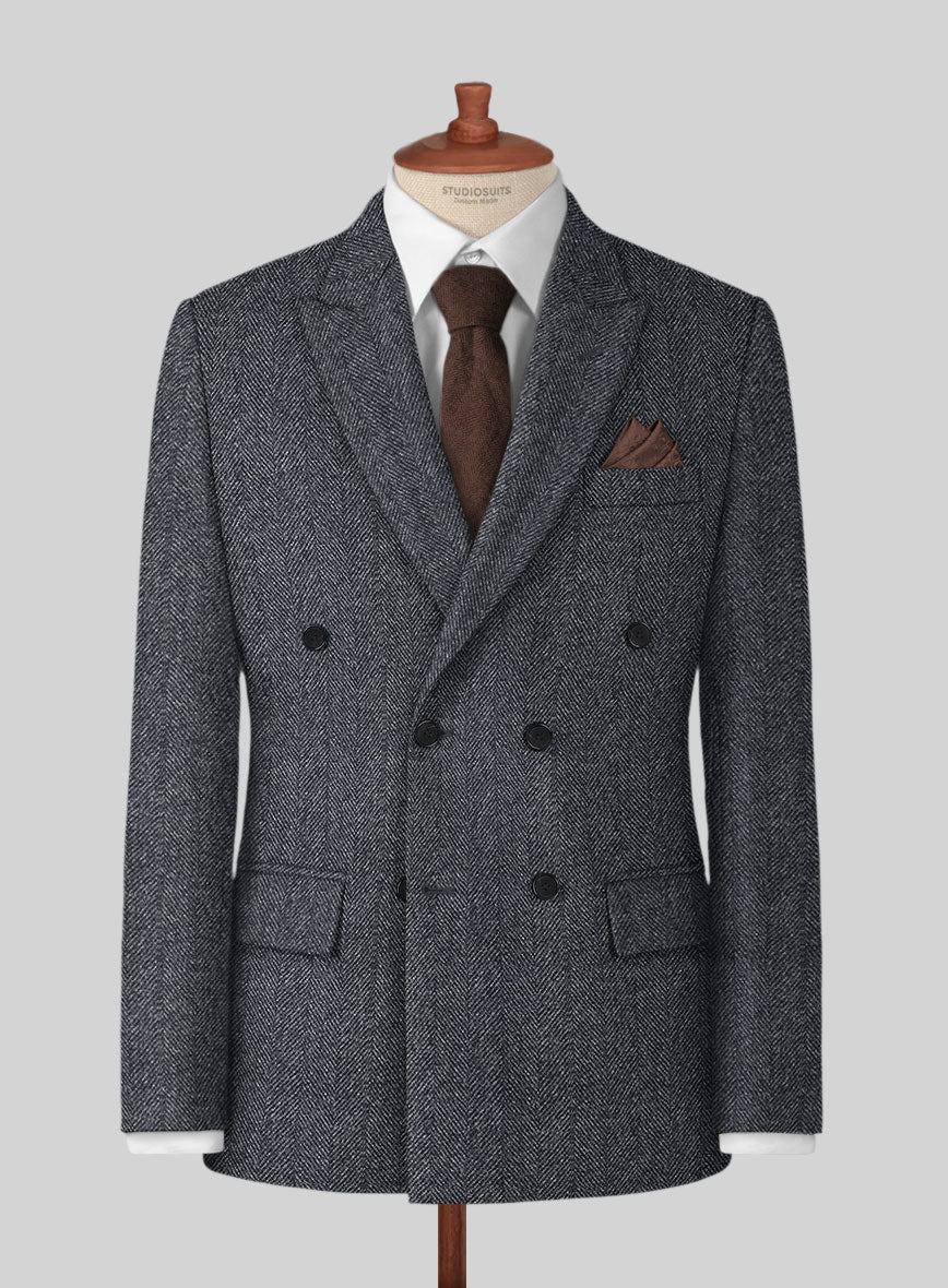 Highlander Heavy Charcoal Herringbone Tweed Double Breasted Jacket