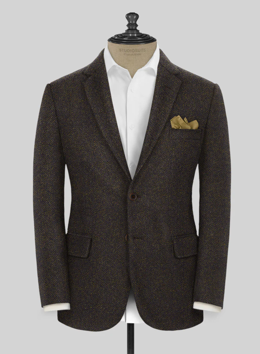 Highlander Heavy Dark Brown Herringbone Tweed Jacket