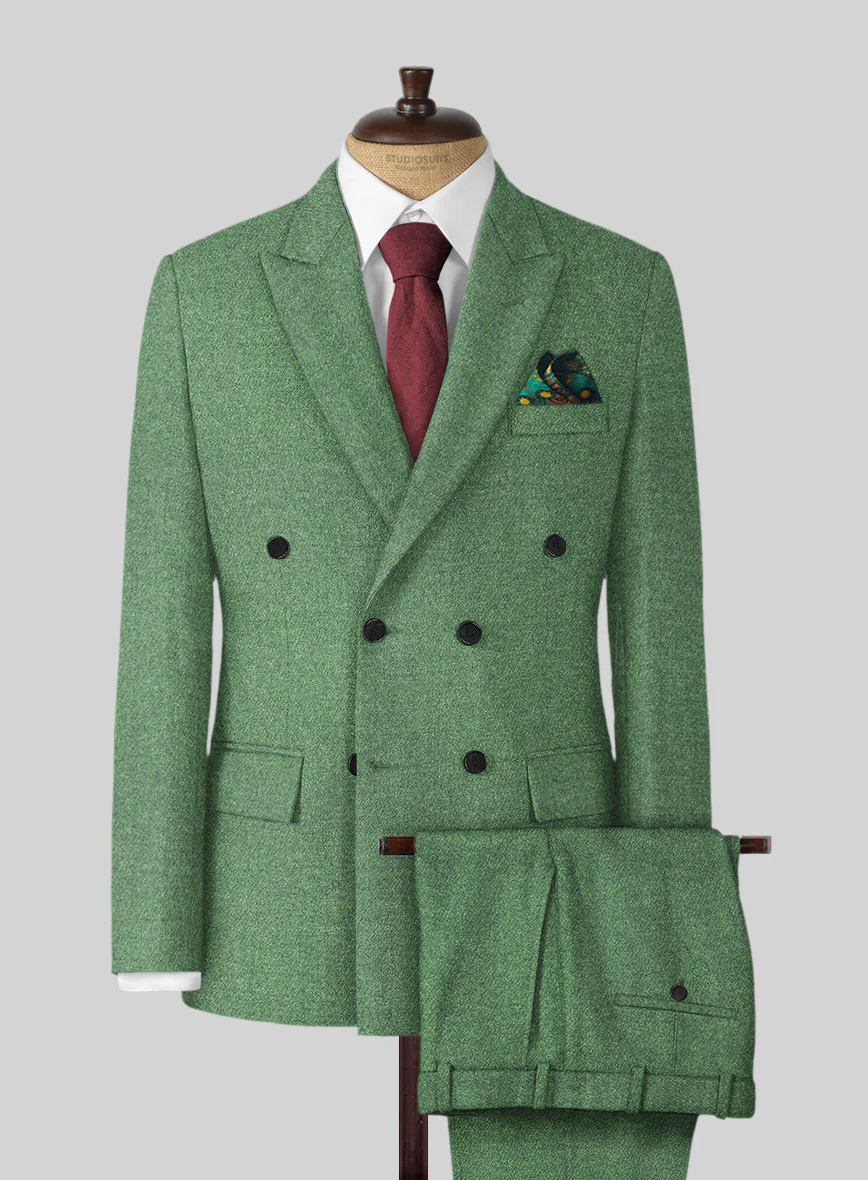 Highlander Heavy Paris Green Tweed Double Breasted Suit