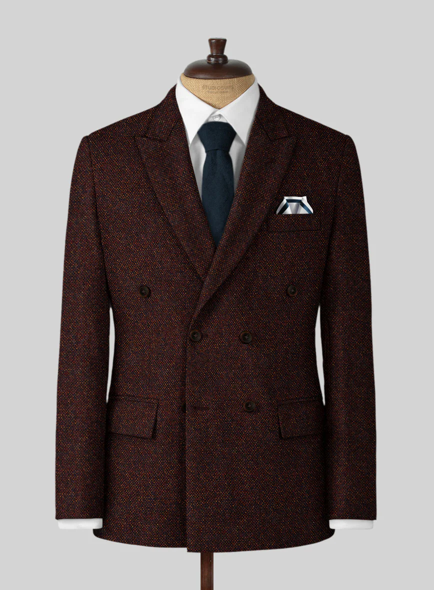 Highlander Heavy Wine Bedford Tweed Double Breasted Jacket