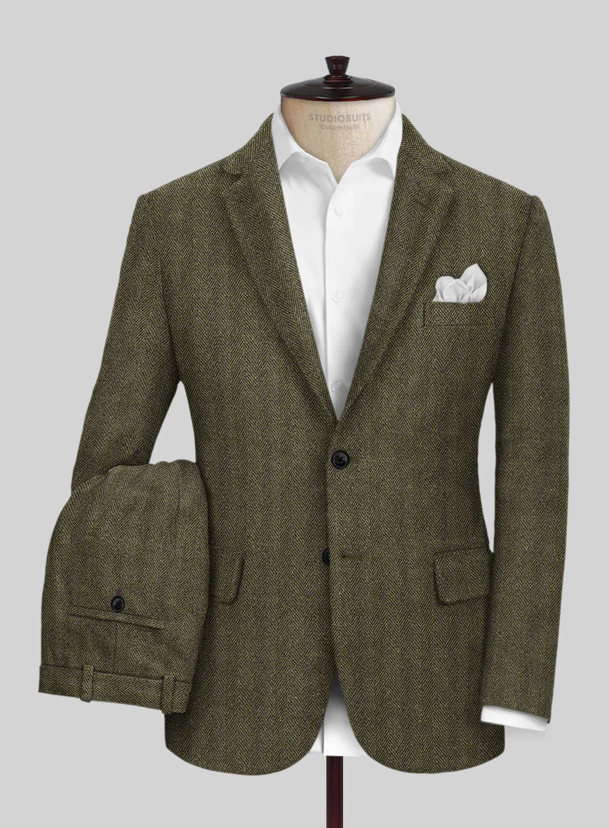 Highlander Olive Herringbone Tweed Suit - Image 2