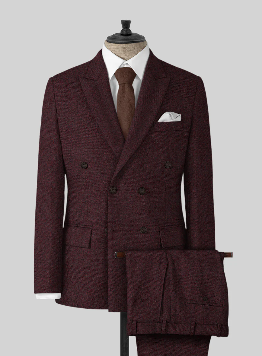 Highlander Sangria Tweed Double Breasted Suit