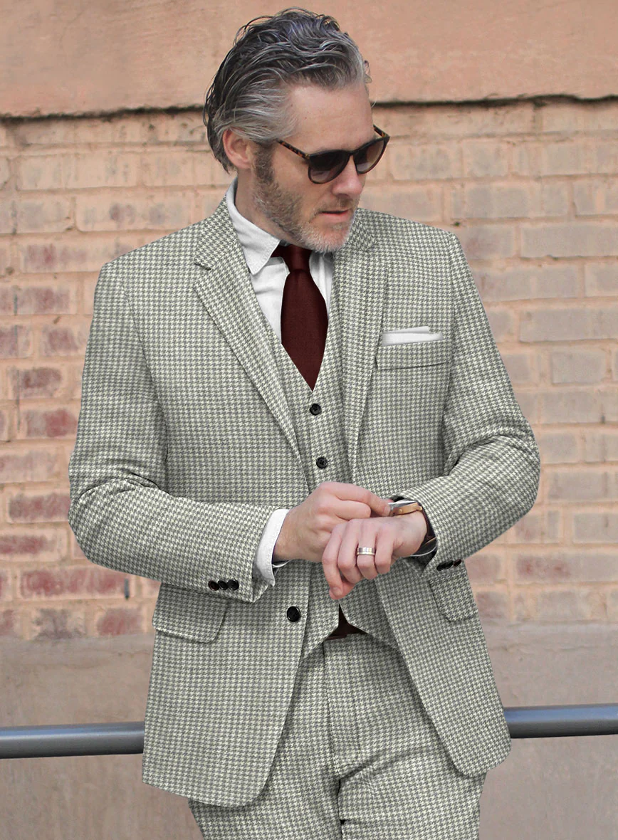 Houndstooth Light Gray Tweed Suit - Image 3
