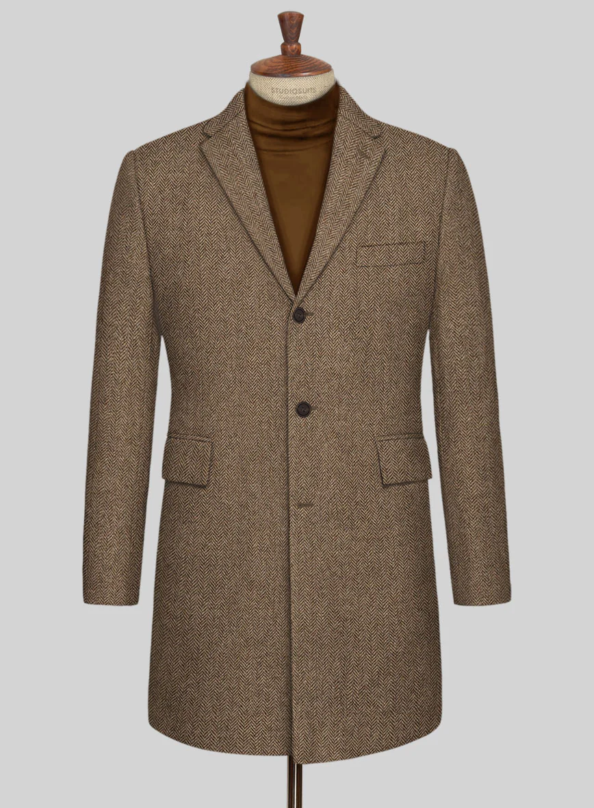 Irish Brown Herringbone Tweed Overcoat