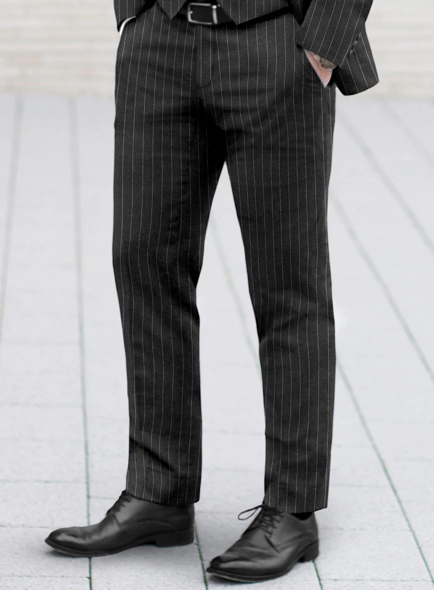 Italian Afito Dark Gray Chalkstripe Flannel Pants - Image 2