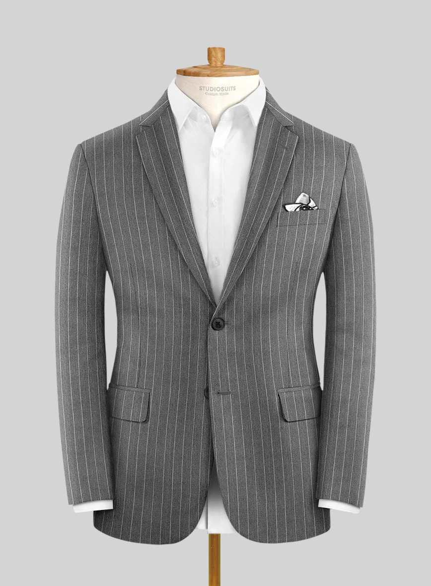 Italian Afito Gray Chalkstripe Flannel Jacket