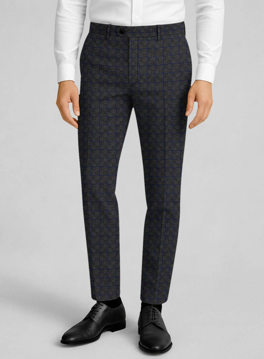 Italian Ashen Blue Check Tweed Pants