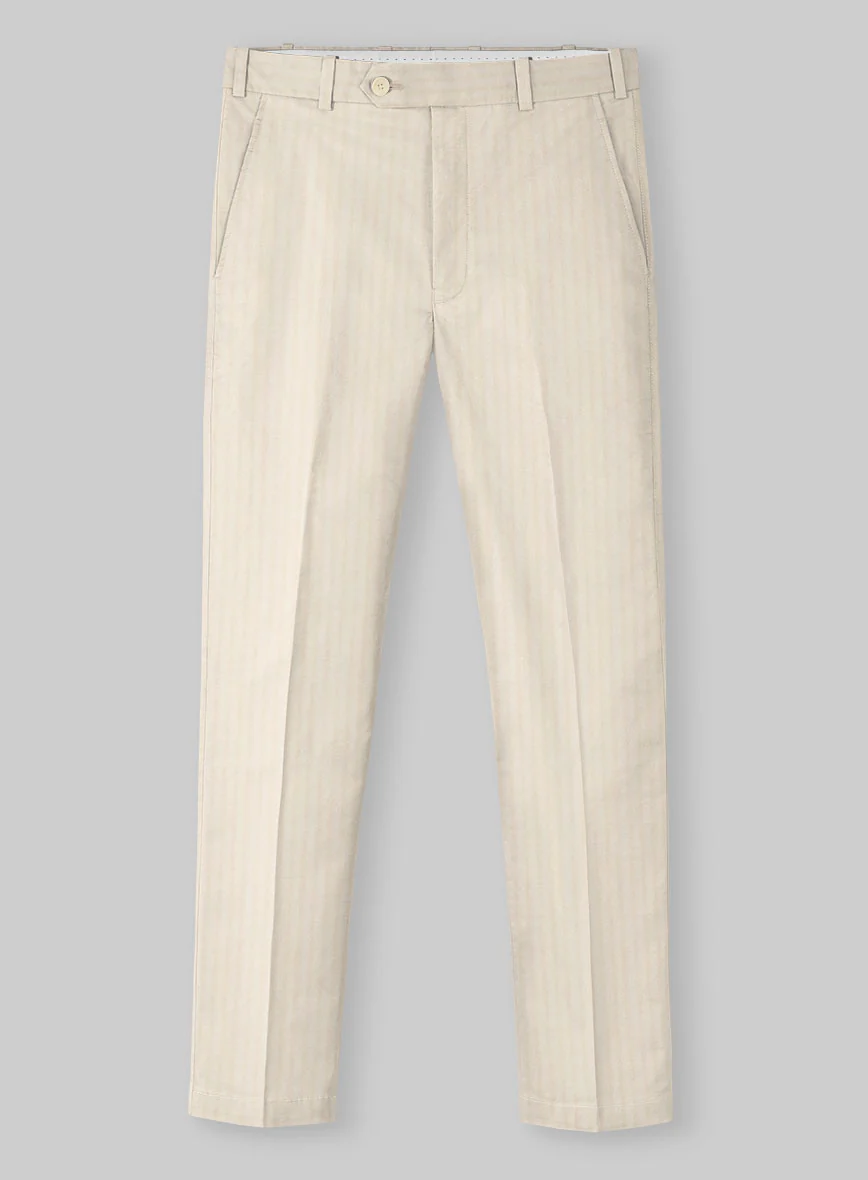 Italian Beige Herringbone Cotton Pants
