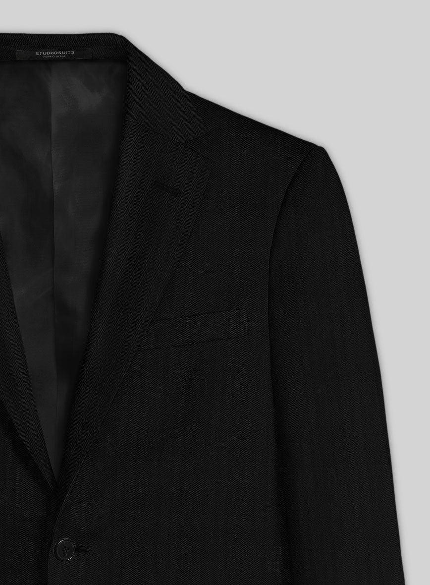 Italian Black Herringbone Cotton Jacket - Image 3