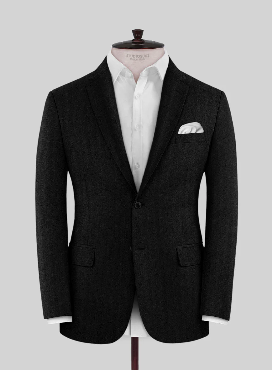 Italian Black Herringbone Flannel Jacket