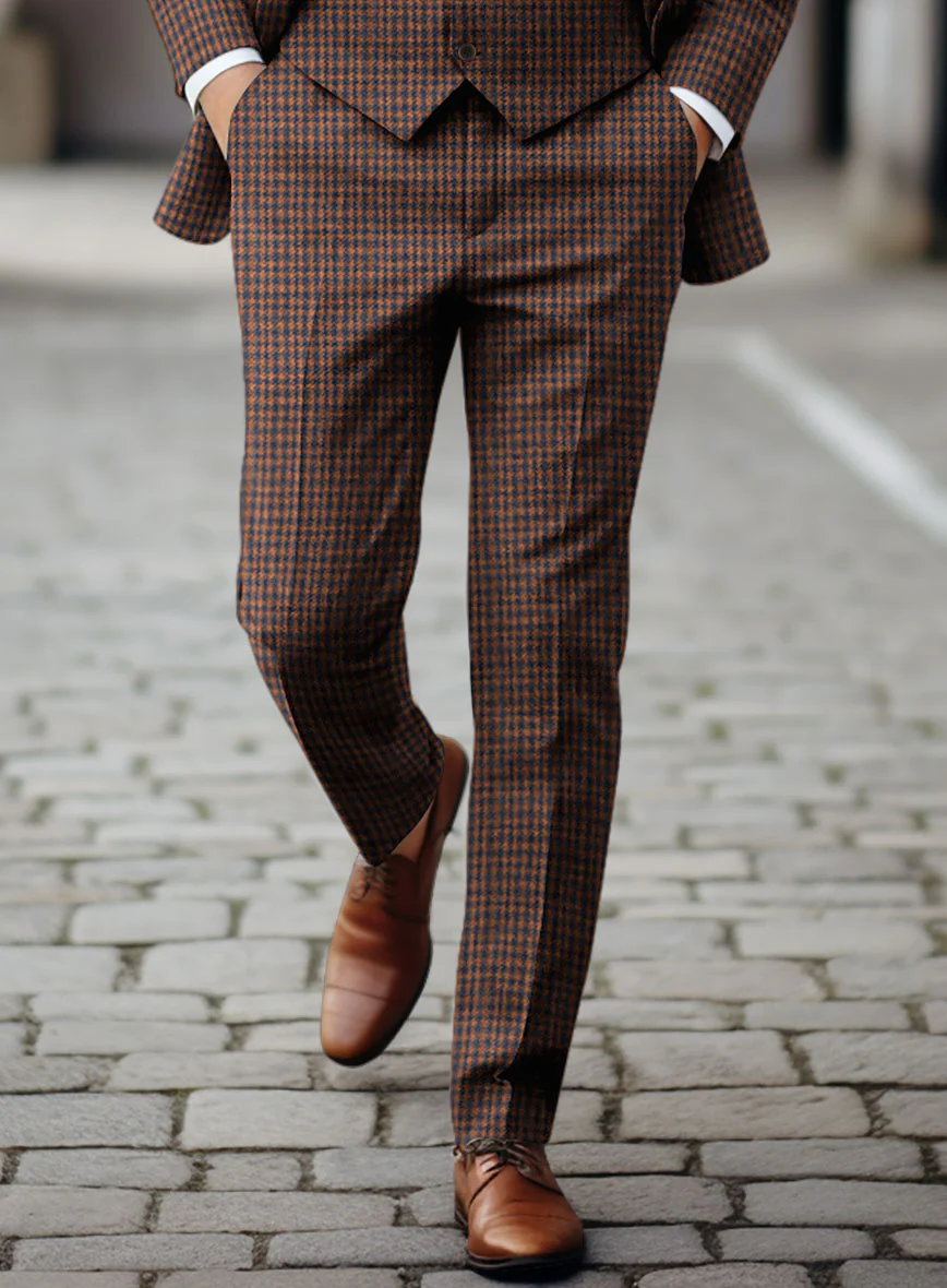 Italian Dark Brown Houndstooth Tweed Suit - Image 6