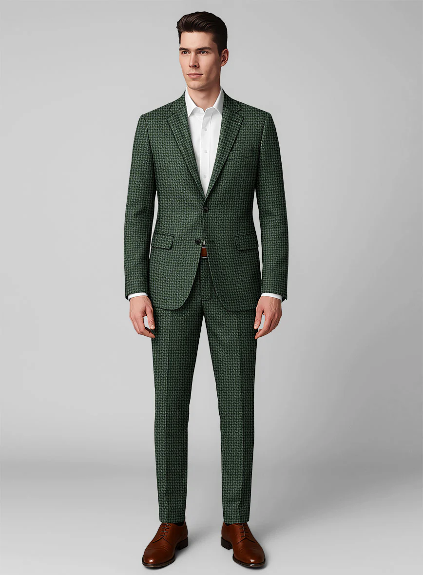 Italian Forest Green Houndstooth Tweed Suit