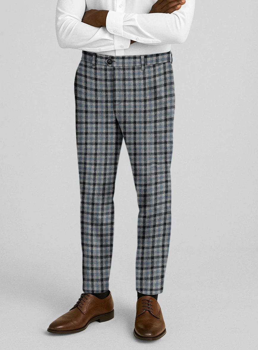 Italian Frostblue Check Tweed Pants