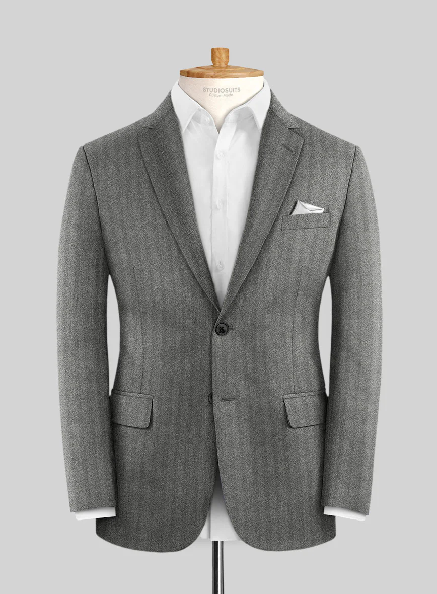 Italian Gray Herringbone Flannel Jacket