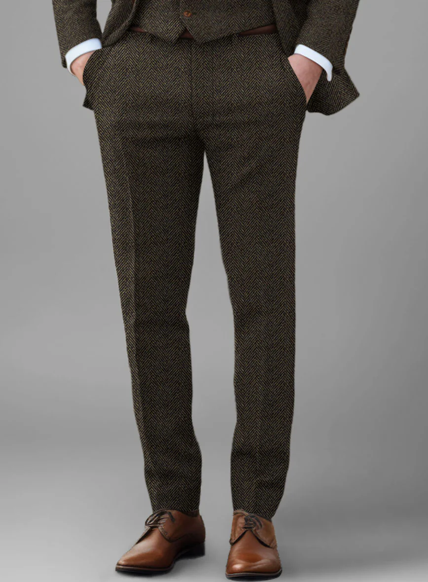 Italian Highlander Army Green Herringbone Tweed Pants - Image 2
