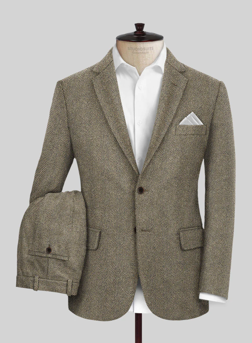 Italian Highlander Stone Beige Herringbone Tweed Suit - Image 2