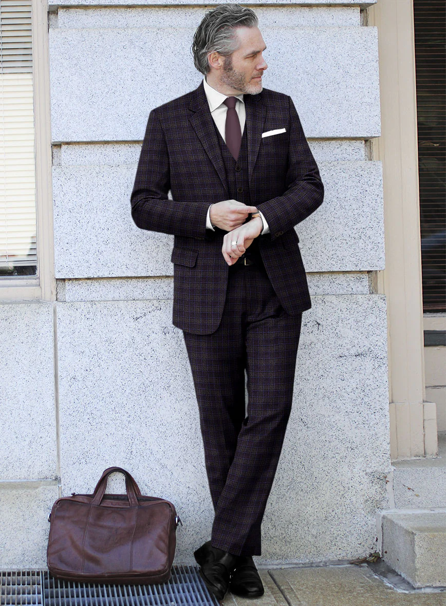 Italian Lark Purple Checks Flannel Suit - Image 2