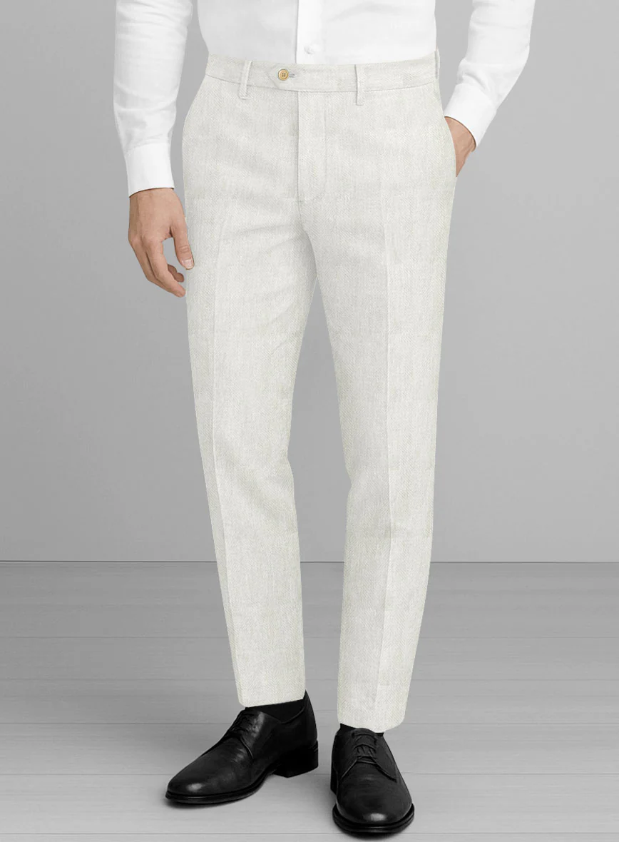 Italian Linen Avorio Herringbone Suit - Image 6