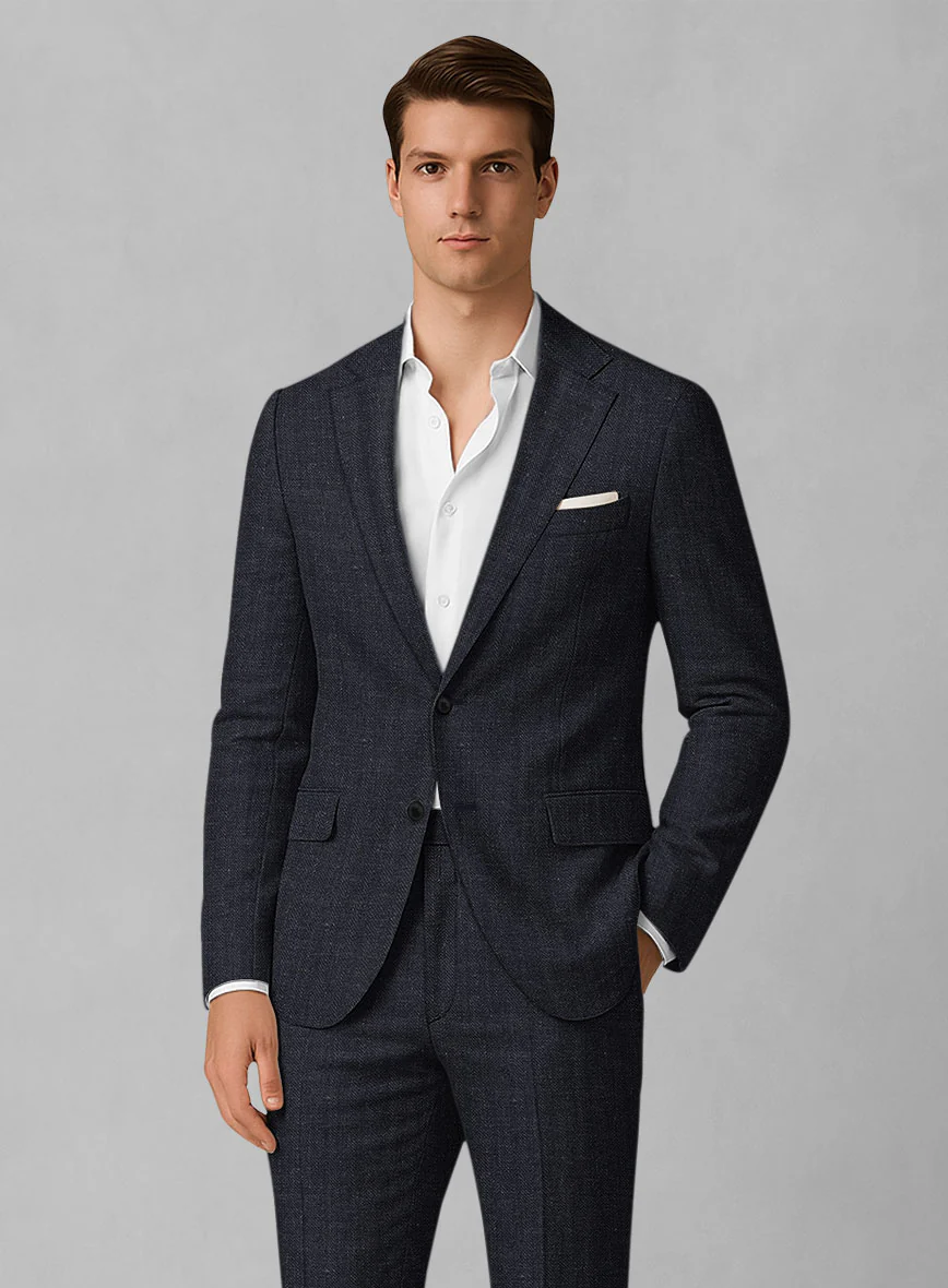 Italian Linen Blucratto Herringbone Jacket - Image 2