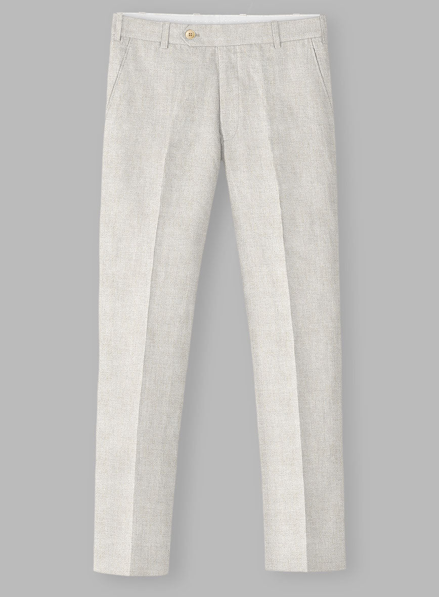 Italian Linen Herringbone Natural Beige Pants