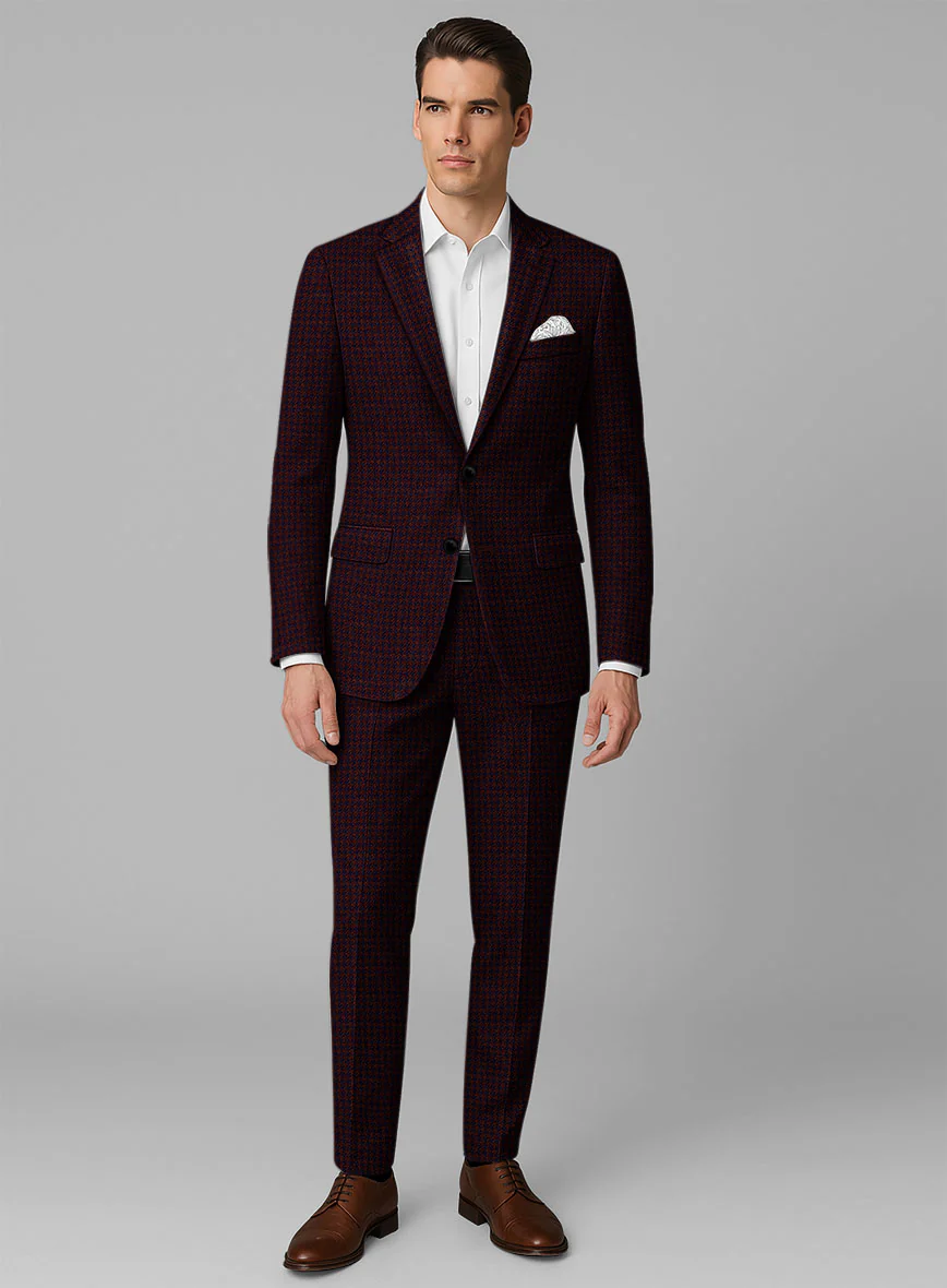 Italian Merlot Houndstooth Tweed Suit