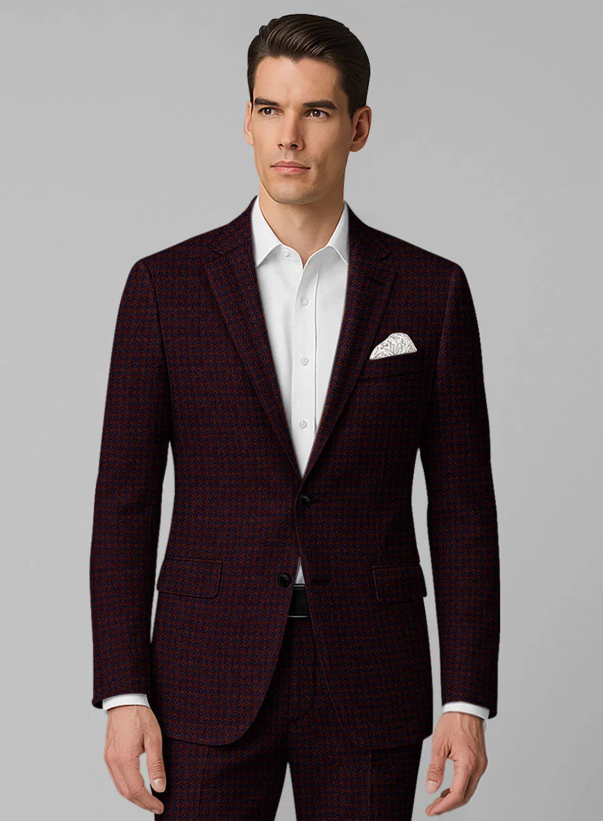 Italian Merlot Houndstooth Tweed Suit - Image 3