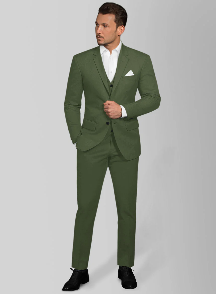 Italian Military Green Cotton Stretch Suit - Image 2