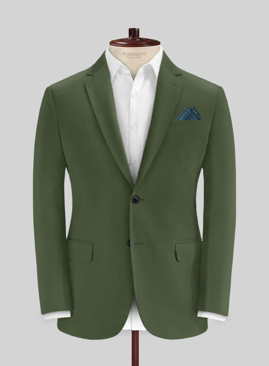 Italian Military Green Cotton Stretch Suit - Image 3