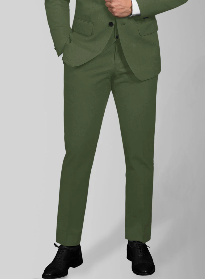 Italian Military Green Cotton Stretch Suit - Image 4