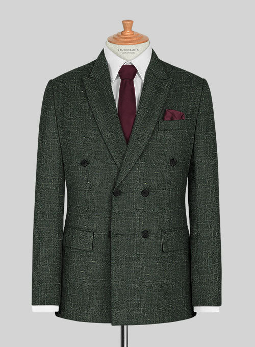 Italian Murano Bottle Green Wool Linen Double Breasted Jacket