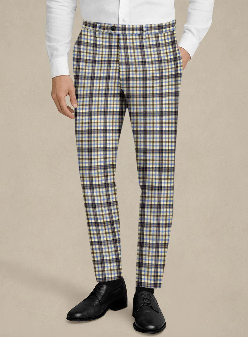 Italian Murano Cipco Checks Wool Linen Silk Pants