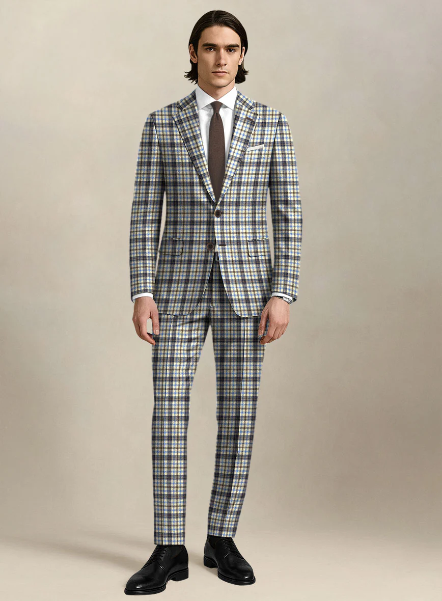 Italian Murano Cipco Checks Wool Linen Silk Suit