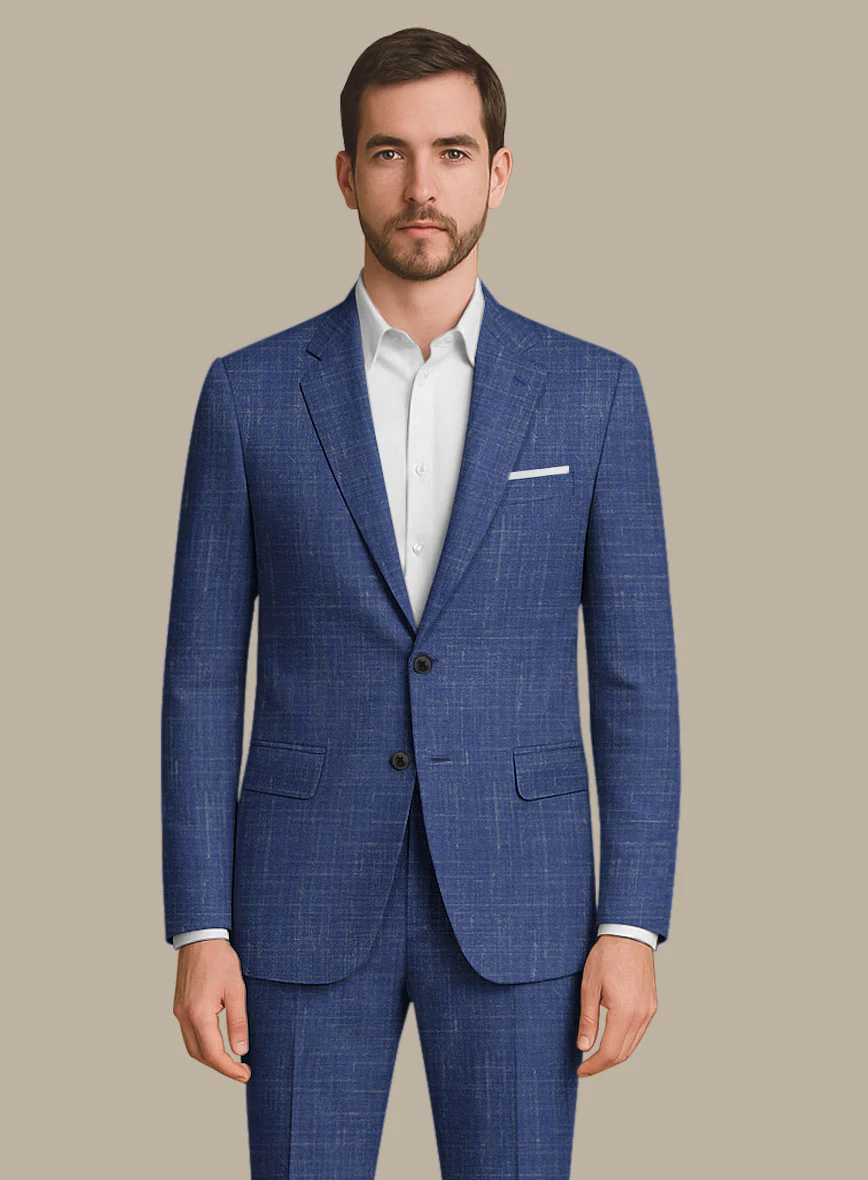 Italian Murano Cobalt Blue Wool Linen Suit - Image 4