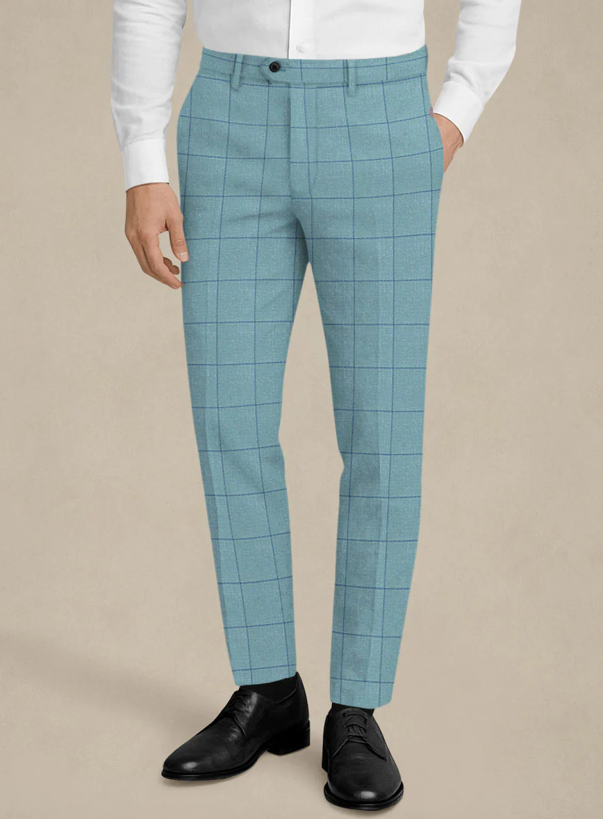 Italian Murano Domar Blue Wool Linen Silk Pants