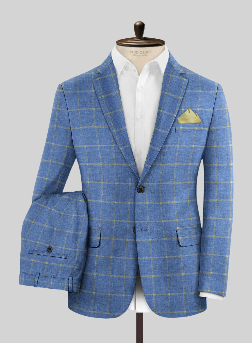 Italian Murano Eginda Blue Wool Linen Suit