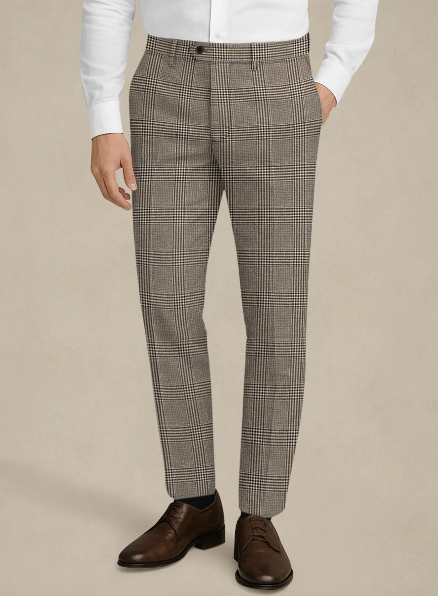 Italian Murano Ejan Brown Wool Linen Silk Pants