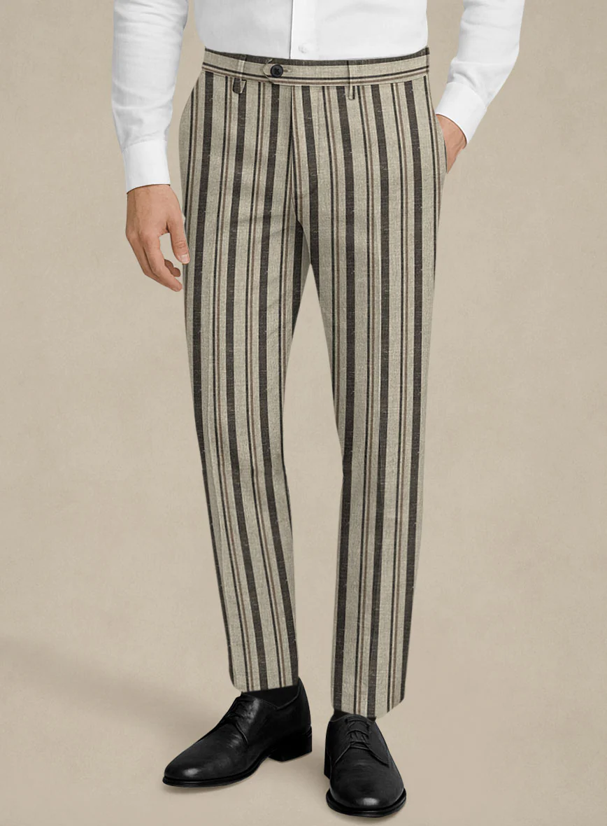 Italian Murano Emario Stripe Wool Linen Silk Pants