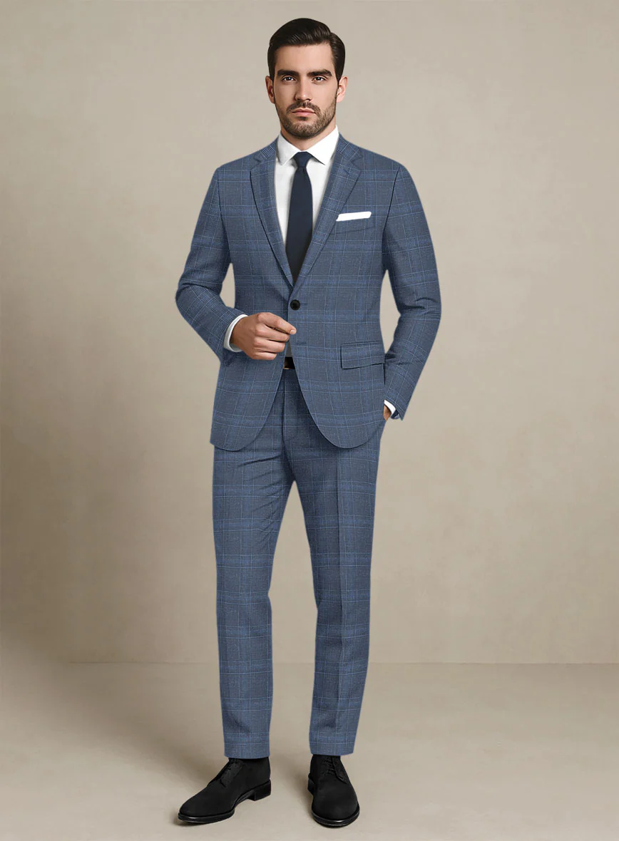 Italian Murano Enora Blue Wool Linen Silk Suit