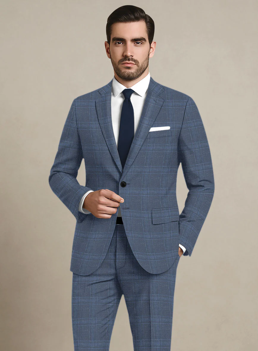 Italian Murano Enora Blue Wool Linen Silk Suit - Image 2
