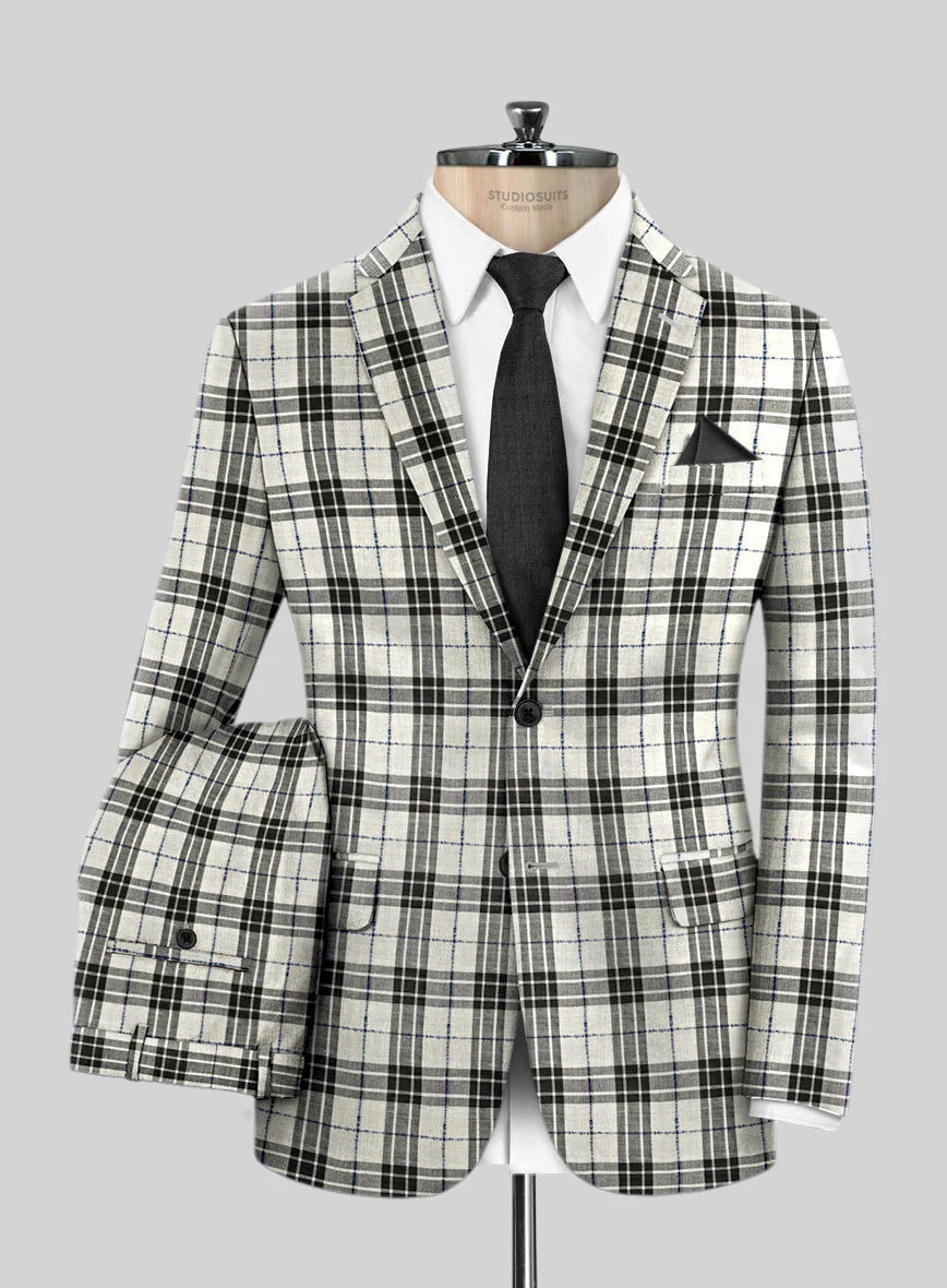 Italian Murano Ernio Checks Wool Linen Silk Suit - Image 3