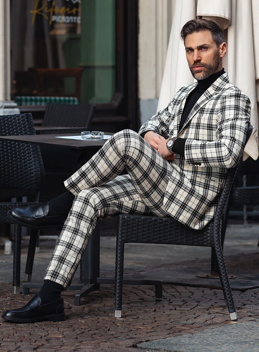 Italian Murano Ernio Checks Wool Linen Silk Suit - Image 4