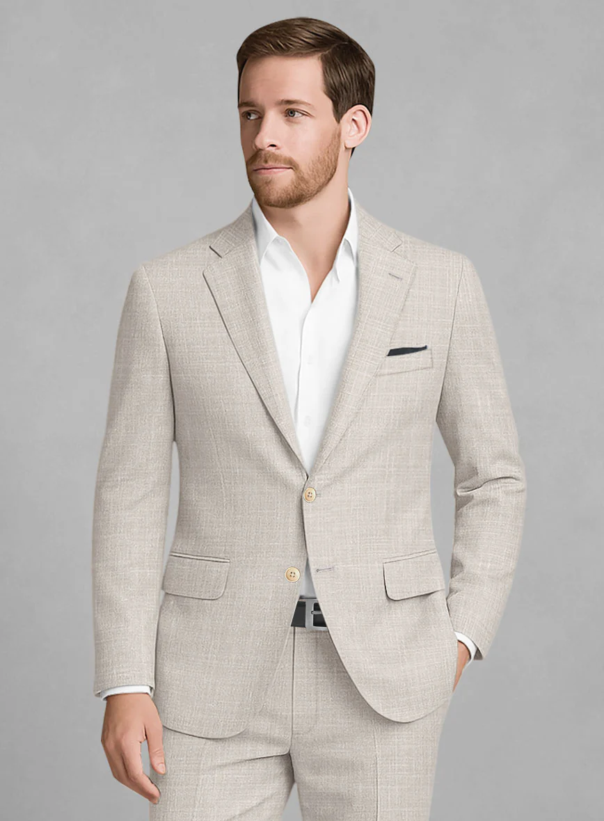 Italian Murano Fawn Wool Linen Jacket - Image 2