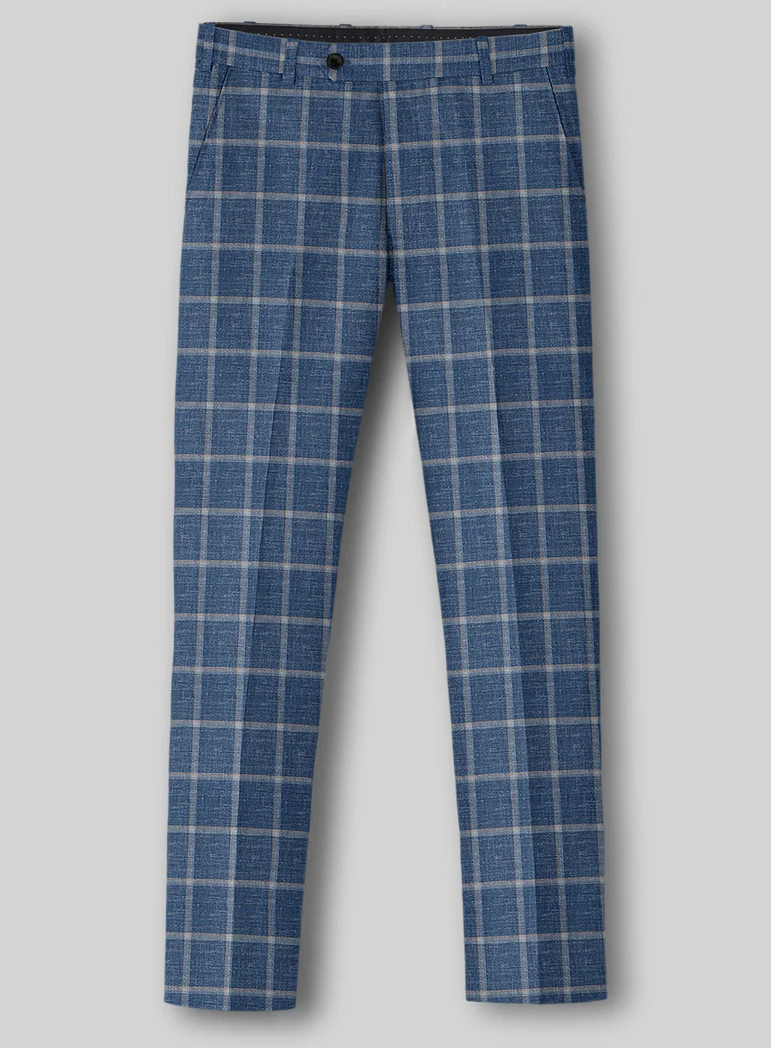 Italian Murano Geoia Blue Wool Linen Pants