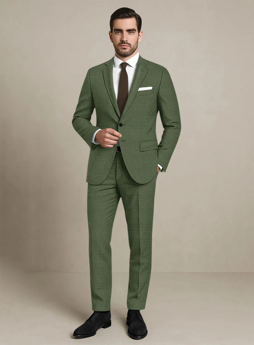 Italian Murano Gumil Green Wool Linen Silk Suit