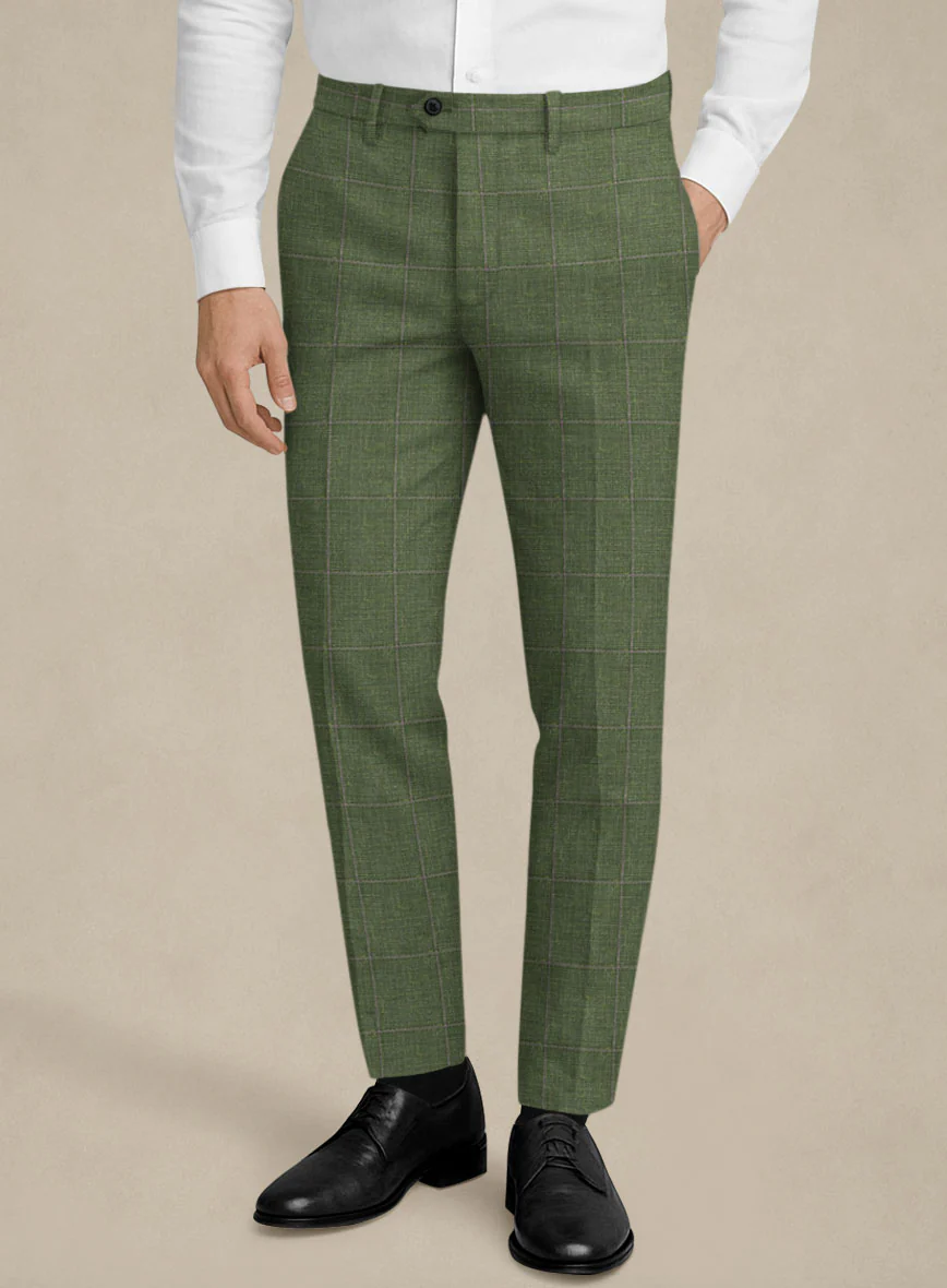 Italian Murano Josaya Green Wool Linen Silk Pants