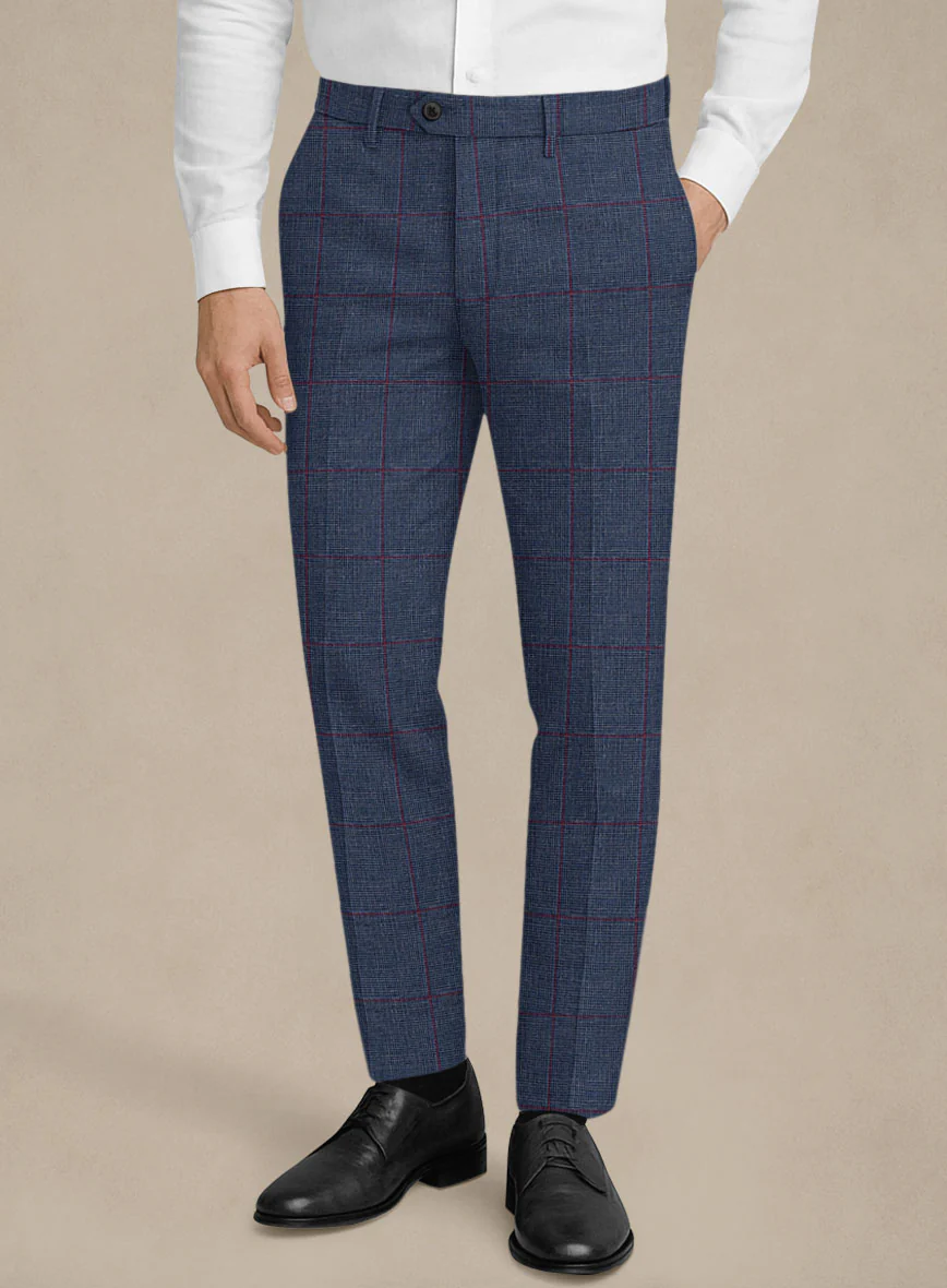Italian Murano Leopo Blue Wool Linen Pants