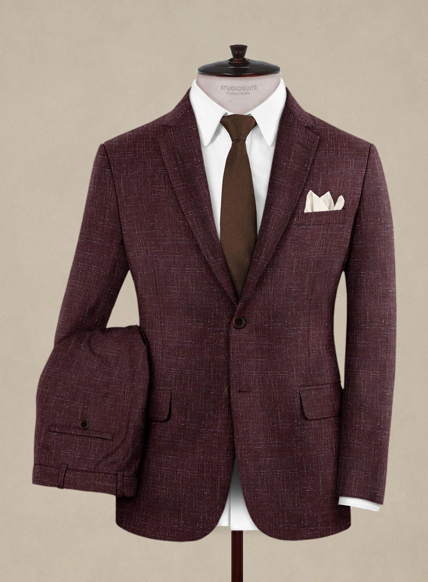 Italian Murano Maroon Wool Linen Suit - Image 2
